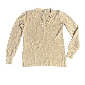 J Crew Cream V-Neck Textured Body Neutral Contemporary Sweater - Size XS